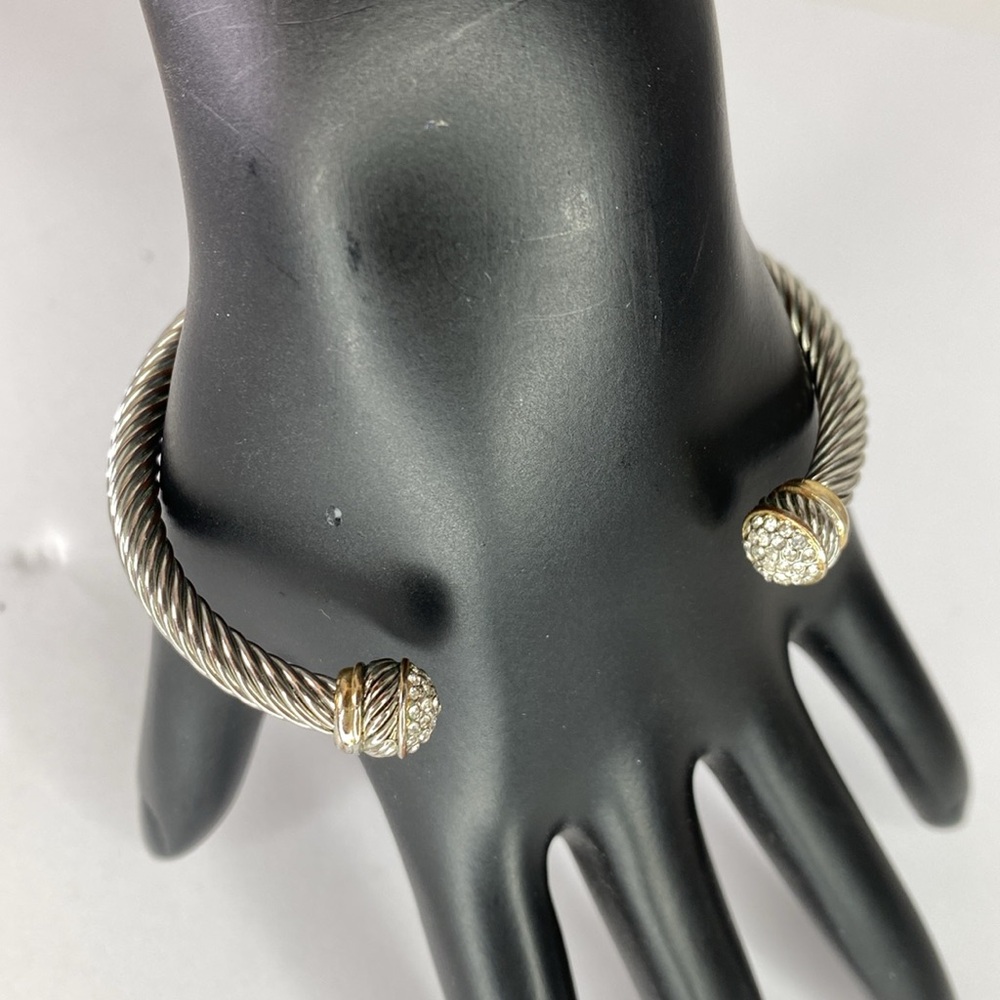 Designer Inspired Cable Bracelet in Silver with Gold Detail & Rhinestone Accents